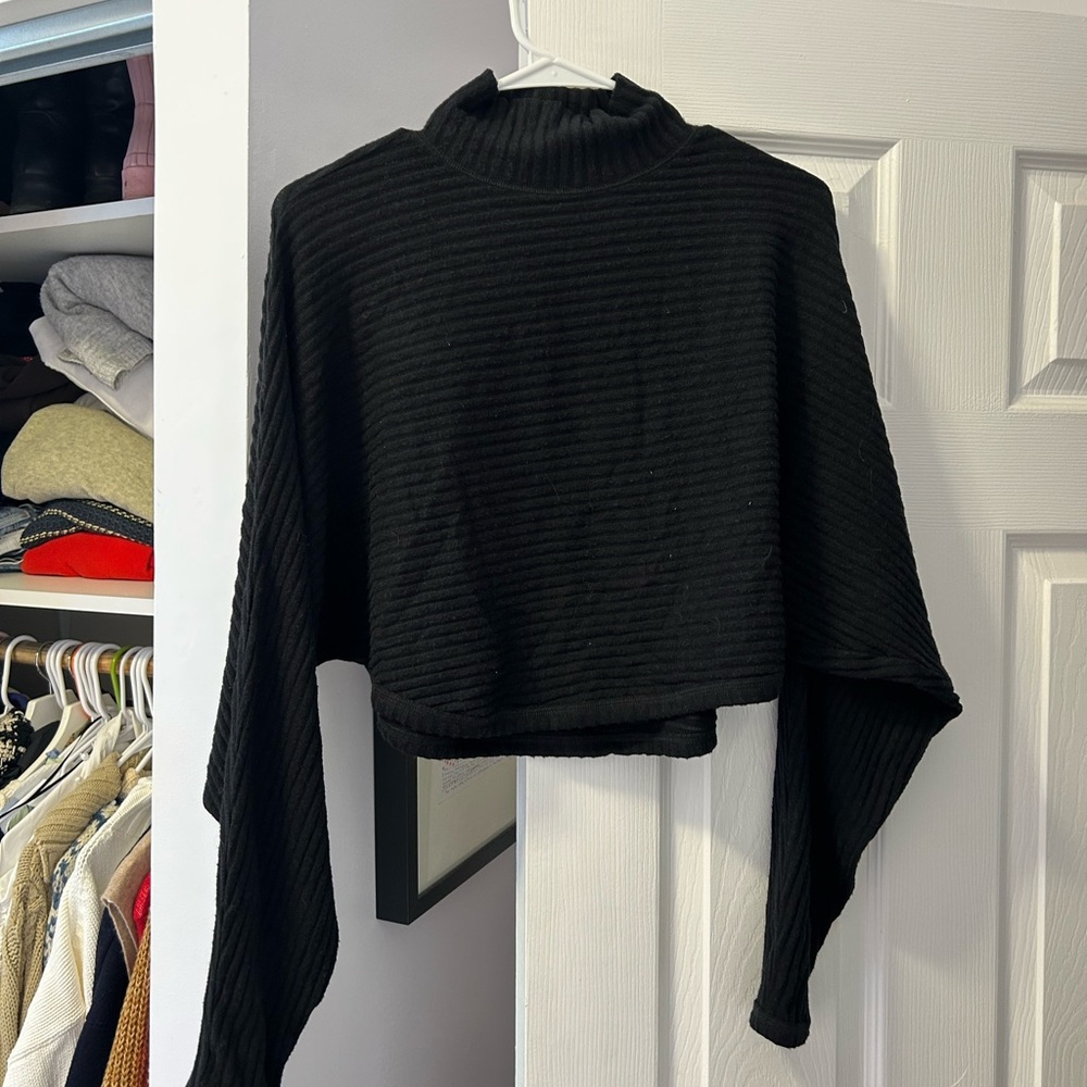 Pilcro Black Ribbed Cropped Turtleneck Sweater
